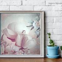 RANUNKEL & ORCHIDEE Blumenbild auf Holz Leinwand Kunstdruck Wanddeko Landhausstil Shabby Chic Vintage Style kaufen Bild 3