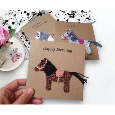 Grusskarte Pferd, Glückwunschkarte, Karte handgemacht Geburtstag Pferdekarte  Klappkarte Kinder Weihnachtskarte