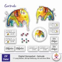 Digistamps DIY basteln Scrapbook Sticker Karten, Elefant Getrude, Bild 1