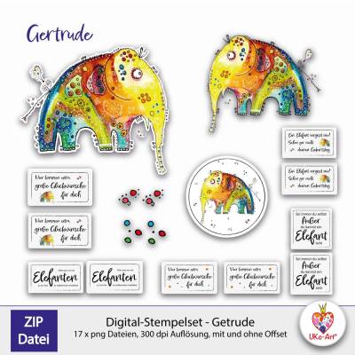 Digistamps DIY basteln Scrapbook Sticker Karten, Elefant Getrude,