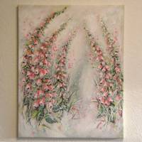 FINGERHÜTE IM MORGENTAU - schickes Blumenbild mit Glitter und Strukturpaste 40cmx50cm Bild 6