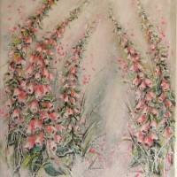 FINGERHÜTE IM MORGENTAU - schickes Blumenbild mit Glitter und Strukturpaste 40cmx50cm Bild 7