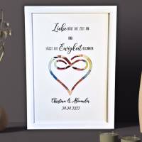 Personalisiertes Geldgeschenk zur Hochzeit - Hochzeitsgeschenk Liebe hält die Zeit an Bilderrahmen - Infinity Herz Bild 1