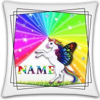 Kissen mit Name / Kissenbezug mit Füllung / satiniert oder kuschlig auch mit farbiger Rückseite / Einhorn Regenbogen Bild 2