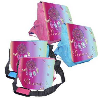 Kindergarten Rucksack oder Tasche Motiv Traumfänger mit Name / personalisierbar / Blau / Rosa