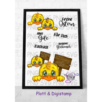 Plotterdatei und Digistamp "Kuckuck Küken" SVG&DXF, PNG inkl. Sayings