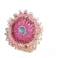 Ring pink rosa verstellbar handgefertigt mit Glasperlen Unikat silberfarben Bild 1
