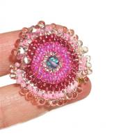 Ring pink rosa verstellbar handgefertigt mit Glasperlen Unikat silberfarben Bild 3