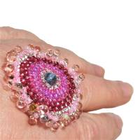 Ring pink rosa verstellbar handgefertigt mit Glasperlen Unikat silberfarben Bild 4