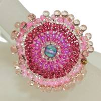 Ring pink rosa verstellbar handgefertigt mit Glasperlen Unikat silberfarben Bild 5