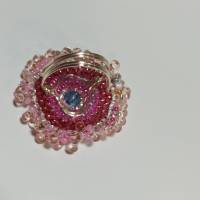 Ring pink rosa verstellbar handgefertigt mit Glasperlen Unikat silberfarben Bild 6
