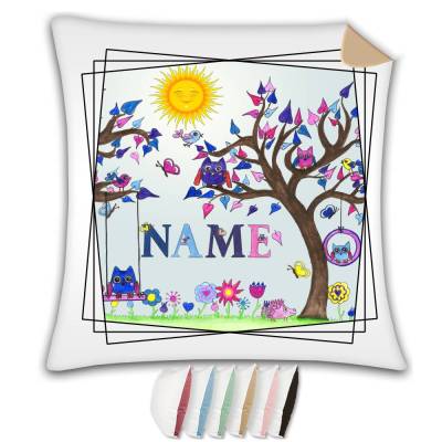 Kissen mit Name / Kissenbezug mit Füllung / satiniert oder kuschlig auch mit farbiger Rückseite / Eule Eulen Uhu