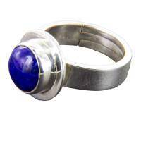 blauer Lapis Lazuli Ring rund Silber verstellbare Ringschiene Bild 1