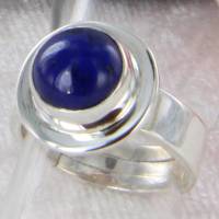blauer Lapis Lazuli Ring rund Silber verstellbare Ringschiene Bild 6