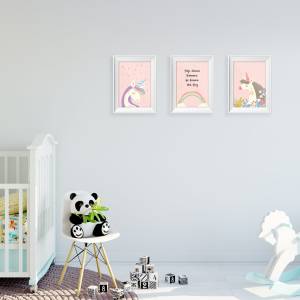 Einhorn Kinderzimmer Poster Set, 3x Wandbilder Kinderzimmer mit Unicorn Motiv & Spruch auf Deutsch, Bilder Babyzimmer, A Bild 4