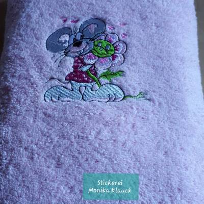 Handtuch, rosa, 50 x 100, mit Maus und nach Wunsch mit Namen