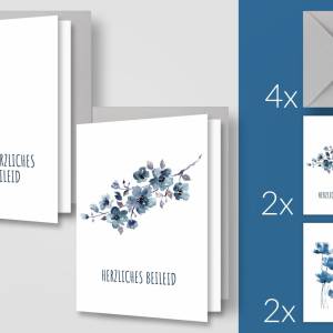 Beileidskarten Trauerkarten mit Aquarell Blumen Motiv, 4 große Kondolenzkarten (A5) mit grauem Umschlag Bild 2