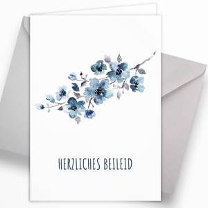 Beileidskarten Trauerkarten mit Aquarell Blumen Motiv, 4 große Kondolenzkarten (A5) mit grauem Umschlag Bild 4