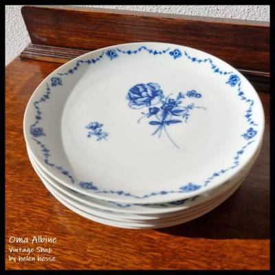 Vintage SPEISETELLER - Lottine - Alt Fürstenberg - Kobaldblaue Blumen auf Weiß