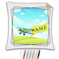 Kissen mit Name / Kissenbezug mit Füllung / satiniert oder kuschlig auch mit farbiger Rückseite / Flugzeug Flieger Bild 1