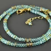 Edelsteinkette hellblau mit Apatit und Labradorit, zarte Halskette mit vergoldetem 925er Silber Bild 2