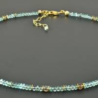 Edelsteinkette hellblau mit Apatit und Labradorit, zarte Halskette mit vergoldetem 925er Silber Bild 4
