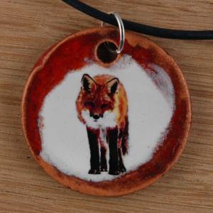 Orgineller Keramik Anhänger mit einem Fuchs; Tier Schmuck, Handgefertigt, homemade Halskette Geschenk Herren Kinder, Dam Bild 1