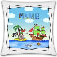 Kissen mit Name / Kissenbezug mit Füllung / satiniert oder kuschlig auch mit farbiger Rückseite / Pirat Piratenschiff Bild 2