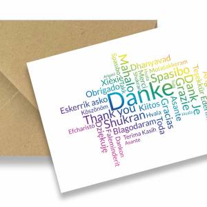 Dankeskarten Sprachen, 12x Dankeschön Karten mit Word Cloud, A6 Postkarten mit Kraftpapier Umschlag Bild 1
