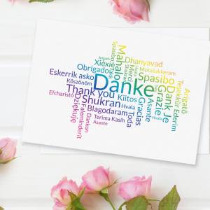 Dankeskarten Sprachen, 12x Dankeschön Karten mit Word Cloud, A6 Postkarten mit Kraftpapier Umschlag Bild 2