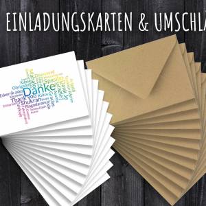 Dankeskarten Sprachen, 12x Dankeschön Karten mit Word Cloud, A6 Postkarten mit Kraftpapier Umschlag Bild 3