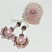 Funkelnde Ohrringe rosa flieder grün handgemacht mit Glastropfen pink an silberfarben Bild 6