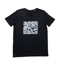 Totenköpfe, Bio Fairtrade T-Shirt Männer, schwarz, Größe L, mit handgedrucktem Siebdruck. Bild 1