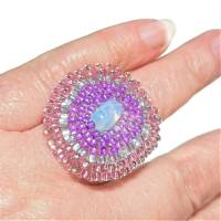 Ring flieder pastell grau candy colour handgefertigt aus Glasperlen Unikat boho Bild 4