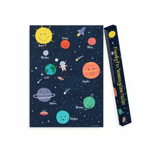 Sonnensystem Kinder Poster, Kinderzimmer Weltraum Poster, Kinderposter mit unseren Planeten inkl Geschenkverpackung Bild 1