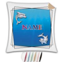Kissen mit Name / Kissenbezug mit Füllung / satiniert oder kuschlig auch mit farbiger Rückseite / Delfin Delfine Meer Bild 1