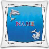 Kissen mit Name / Kissenbezug mit Füllung / satiniert oder kuschlig auch mit farbiger Rückseite / Delfin Delfine Meer Bild 2