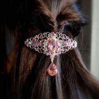 verzierte Haarspange,  Haarschmuck,Hochzeit, Fest, Kommunion, geschiffene Glassteine, rosa Bild 1