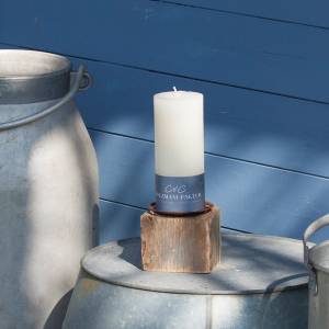 Holzblock mit Edelrost-Kerzenteller - Kerzenhalter Bild 2