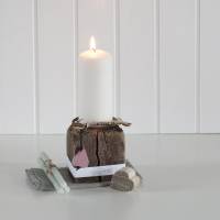 Holzblock mit Edelrost-Kerzenteller - Kerzenhalter Bild 3