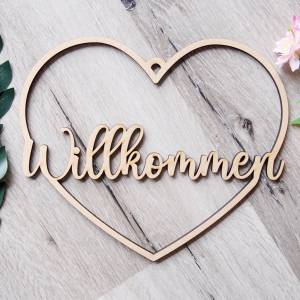 as-Herzwerk Türkranz Herz "Willkommen" Kranz Holz, 29cm - Tür & Wand-Deko Geschenk für Freunde,  Trockenblumen Bild 2