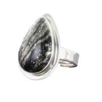 Pyrit Ring in Tropfenform poliert mit 925er Silber verstellbarer Ringschiene Bild 1