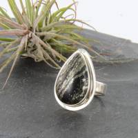 Pyrit Ring in Tropfenform poliert mit 925er Silber verstellbarer Ringschiene Bild 10