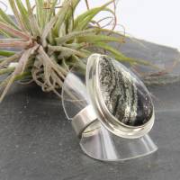 Pyrit Ring in Tropfenform poliert mit 925er Silber verstellbarer Ringschiene Bild 3