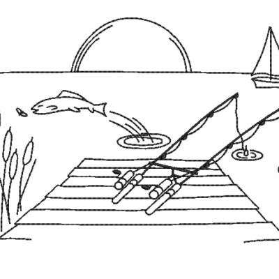 Stickdatei Angler am See Redwork verschiedene Größen