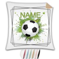 Kissen mit Name / Kissenbezug mit Füllung / satiniert oder kuschlig auch mit farbiger Rückseite / Fußball Sport Tor Bild 1