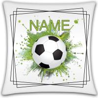 Kissen mit Name / Kissenbezug mit Füllung / satiniert oder kuschlig auch mit farbiger Rückseite / Fußball Sport Tor Bild 2
