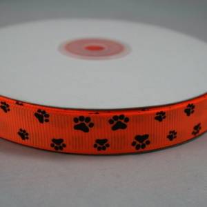 1 m Ribbon Ripsband Tatzen Hunde 15 mm, orange Bild 1
