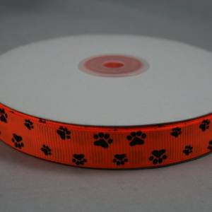 1 m Ribbon Ripsband Tatzen Hunde 15 mm, orange Bild 2