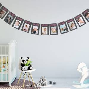 Girlande zum 1. Geburtstag, Motiv Punkte, Fotogirlande, Wimpelkette, Kinderzimmer, Baby monatliche Fotos Meilensteine im Bild 2